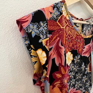 Rose & Thyme Women's Multicolor Floral Short Sleeve Tunic Blouse Size Medium